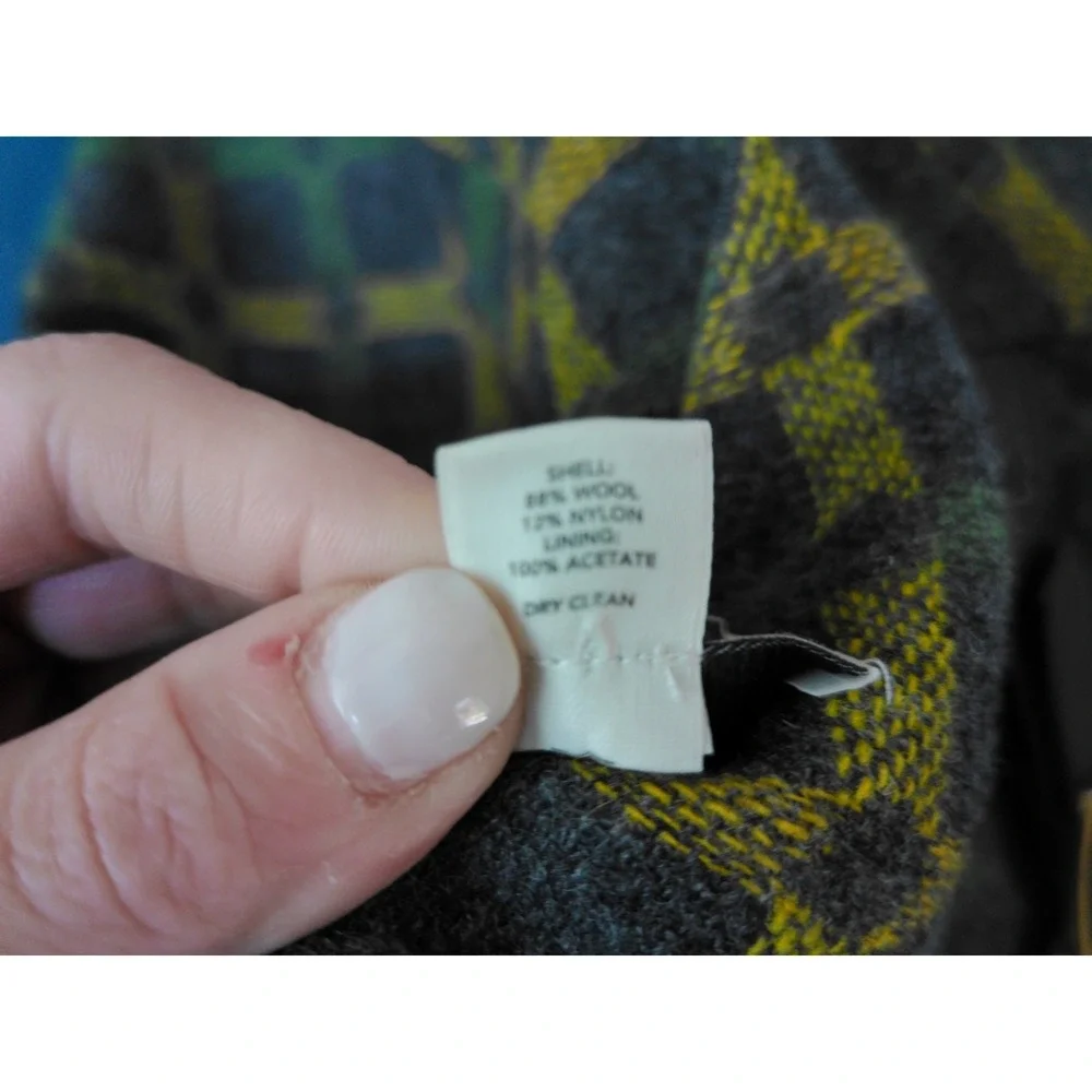 Ann Taylor Loft Skirt Womens 4P Gray Green Yellow Plaid Wool Blend Buckle A-Line
